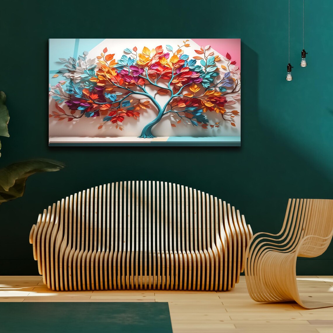 Arte murale in vetro con albero colorato 