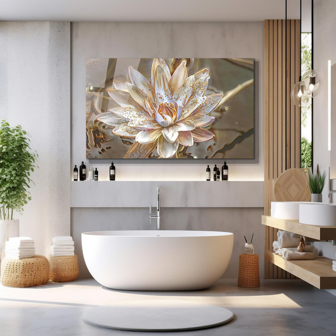 Arte murale in vetro con fiore di loto