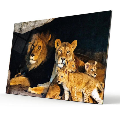 Lion Family Glass Wall Art - LUXARTDECO