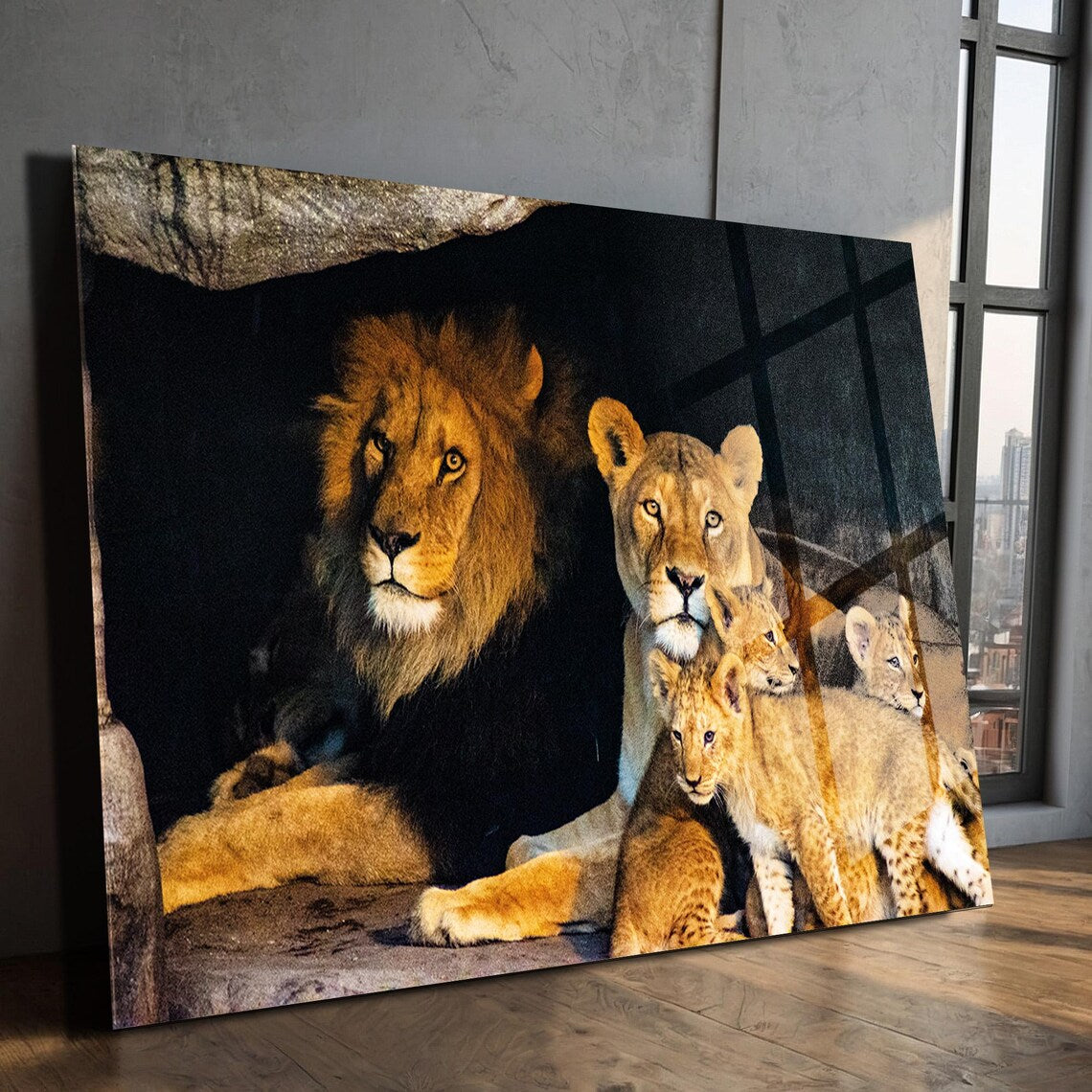 Lion Family Glass Wall Art