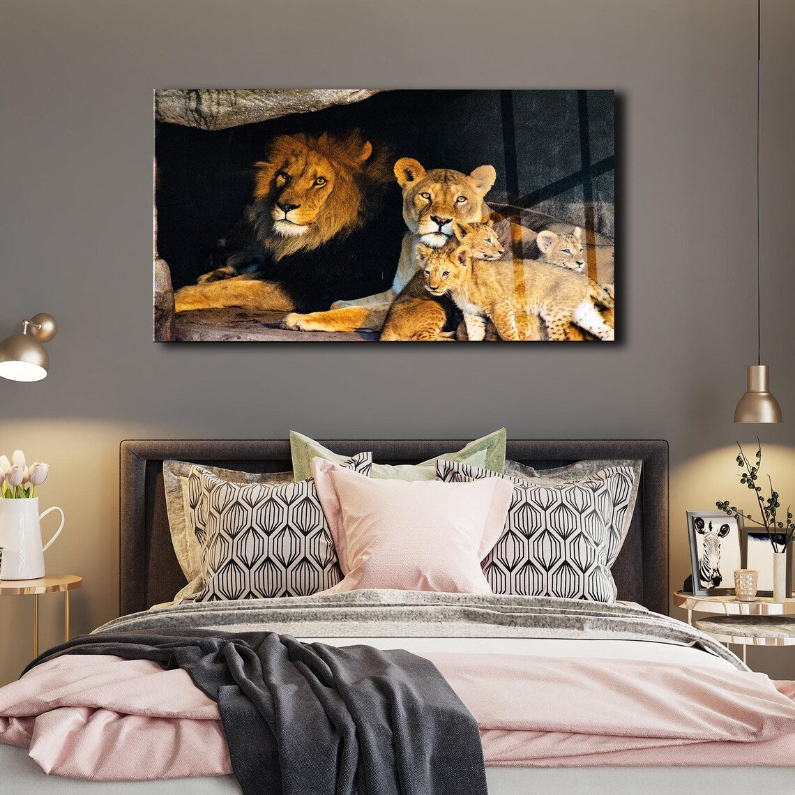 Tableau mural en verre Famille Lion
