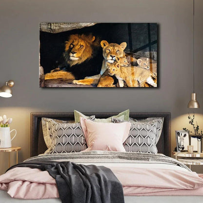 Lion Family Glass Wall Art - LUXARTDECO