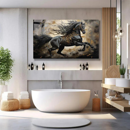 Black Horse Glass Wall Art - LUXARTDECO