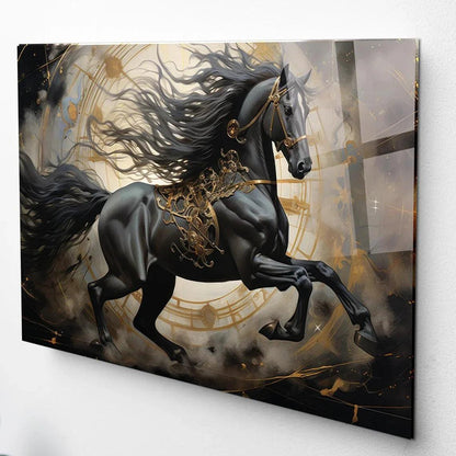 Black Horse Glass Wall Art - LUXARTDECO