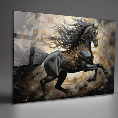 Black Horse Glass Wall Art - LUXARTDECO