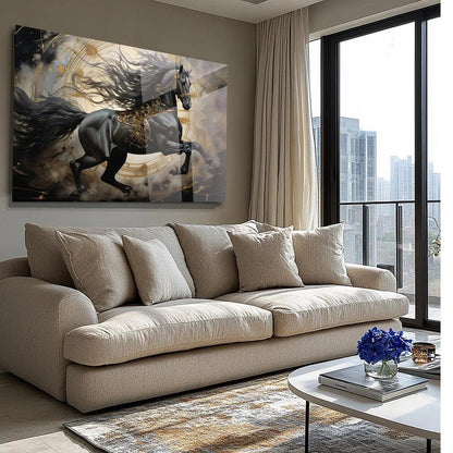 Black Horse Glass Wall Art - LUXARTDECO
