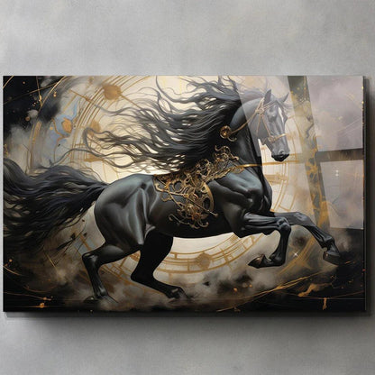 Black Horse Glass Wall Art - LUXARTDECO