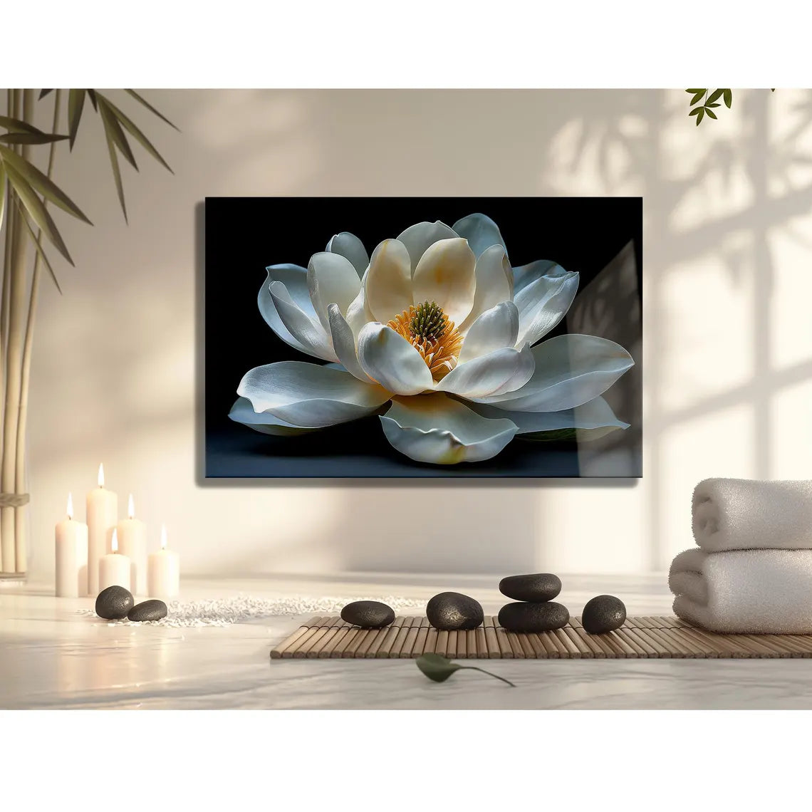 Arte murale in vetro con fiori di magnolia