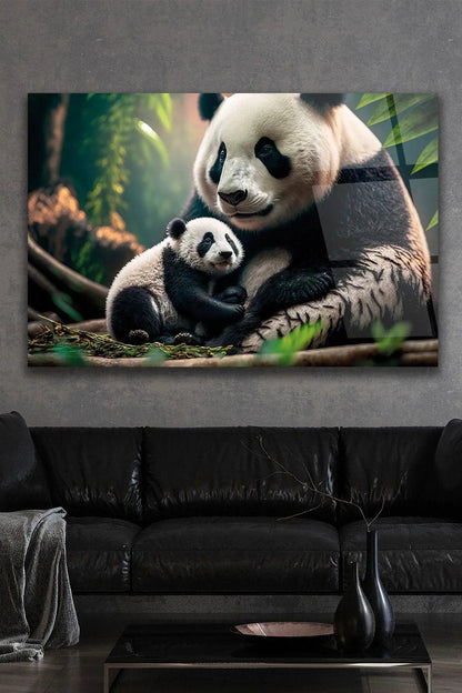 Pandas Glass Wall Art - LUXARTDECO