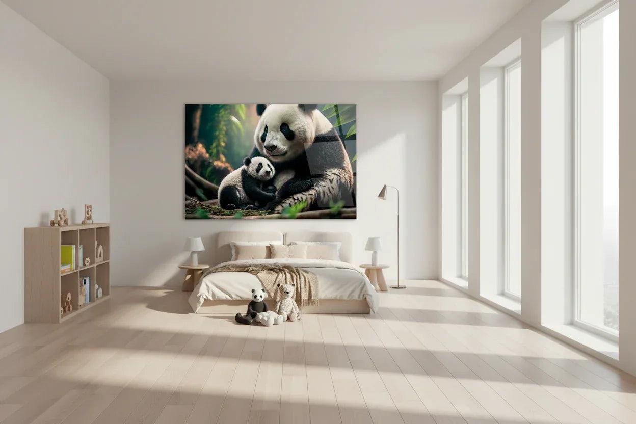 Pandas Glass Wall Art - LUXARTDECO