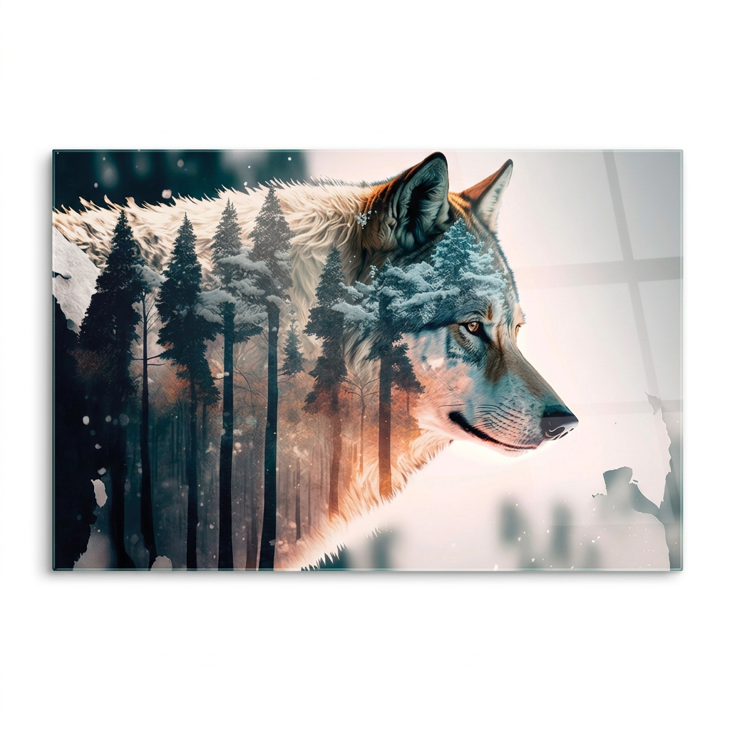Loup d'Hiver Tableau en Verre Trempé