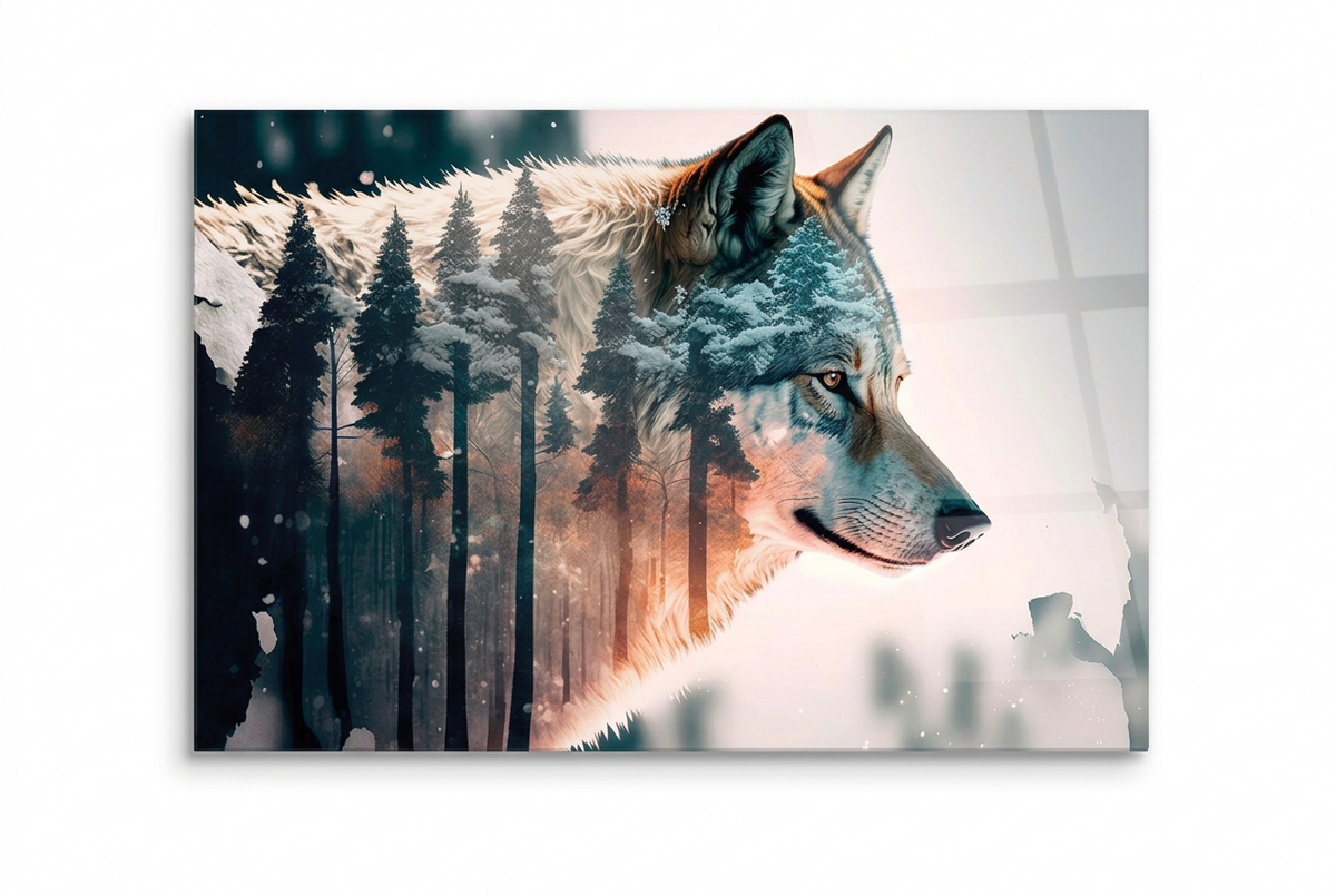 Loup d'Hiver Tableau en Verre Trempé
