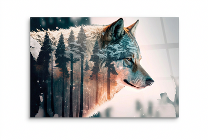 Loup d'Hiver Tableau en Verre Trempé
