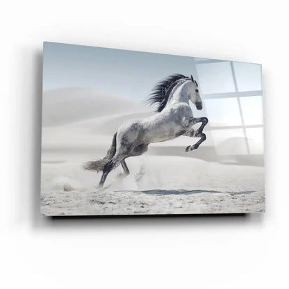 White Horse Glass Wall Art - LUXARTDECO