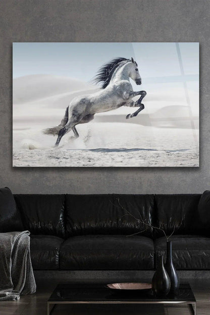 White Horse Glass Wall Art - LUXARTDECO
