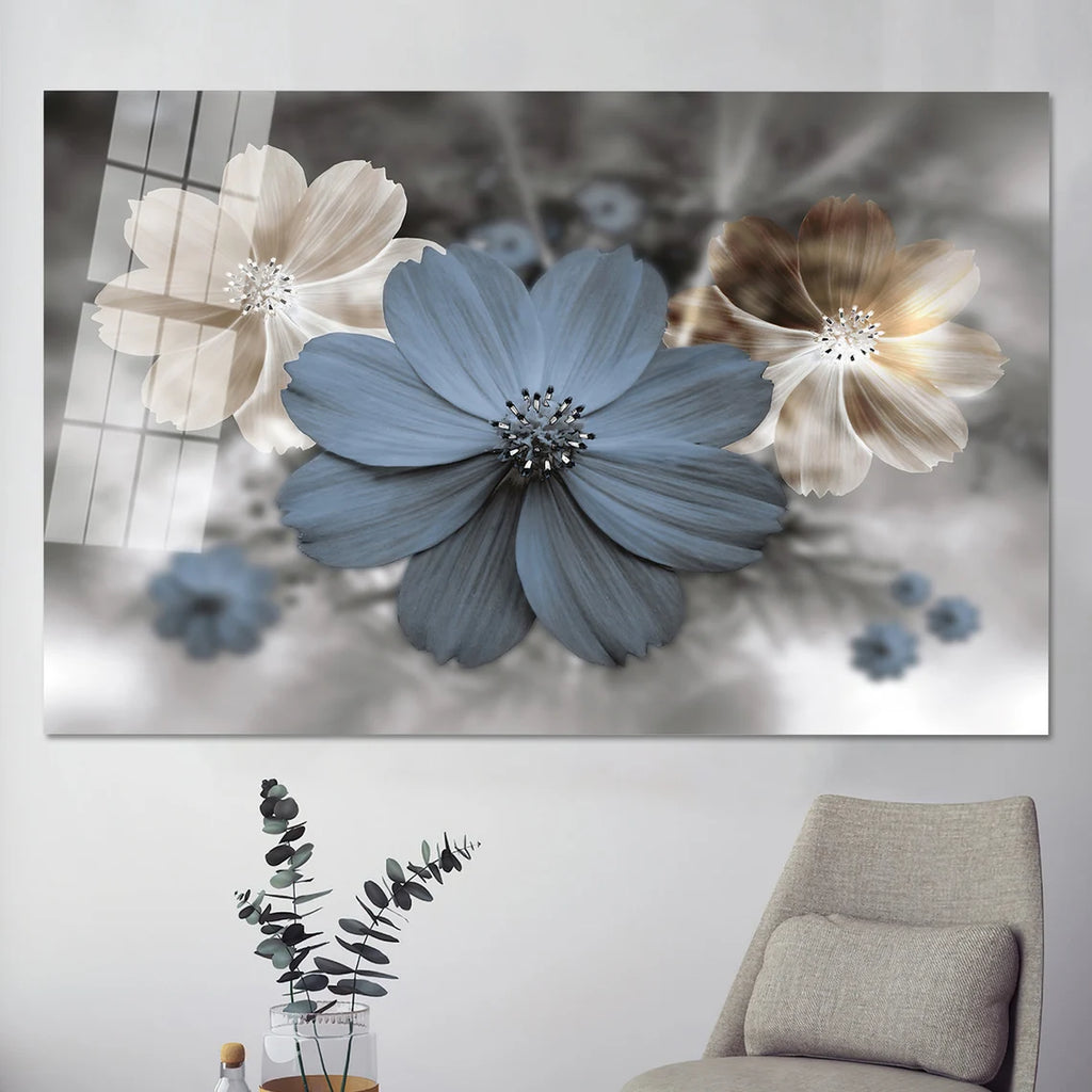 Arte murale in vetro con fiori astratti 