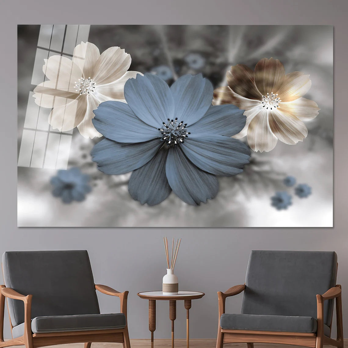 Arte murale in vetro con fiori astratti 