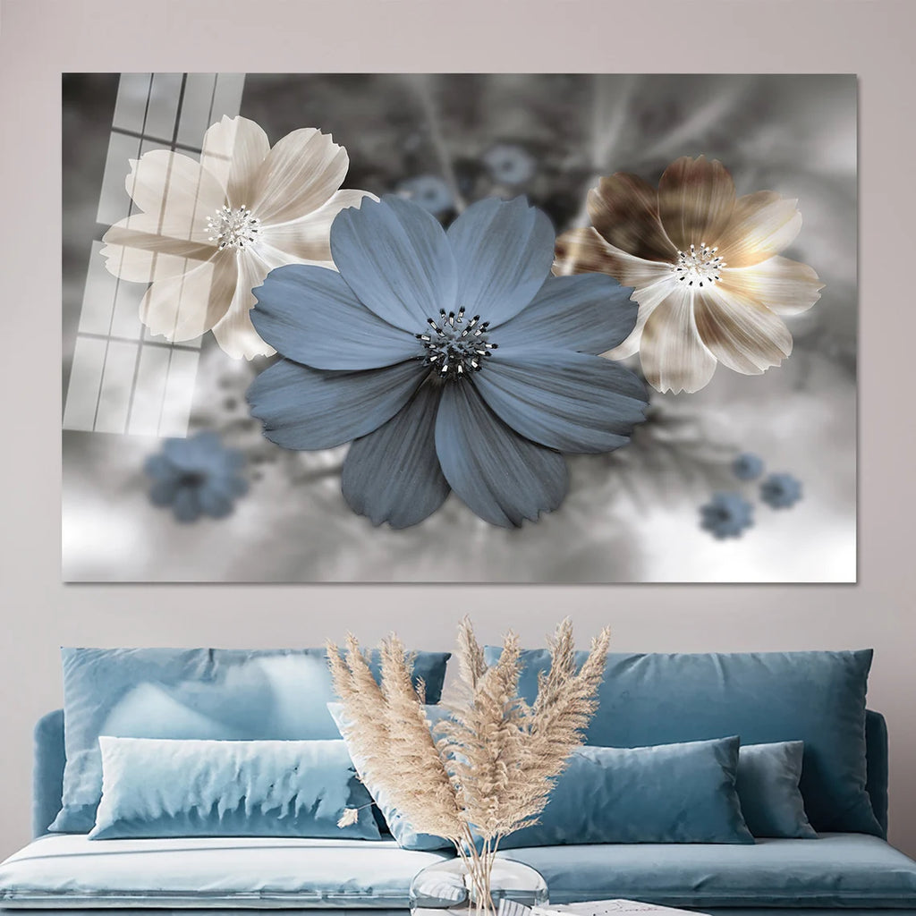 Arte murale in vetro con fiori astratti 