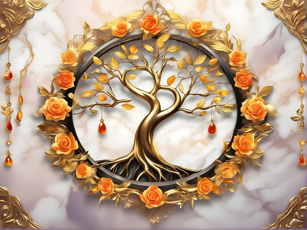 Tree and Roses Glass Wall Art