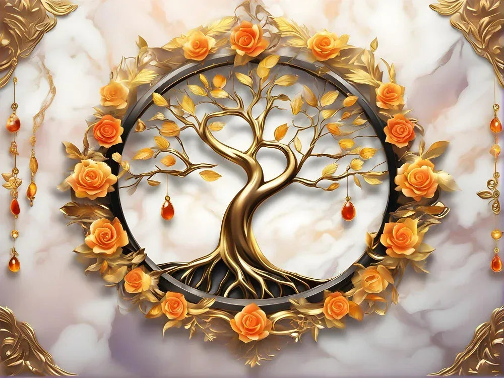 Tree and Roses Glass Wall Art - LUXARTDECO