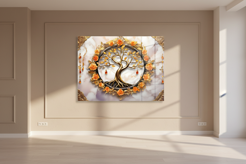 Tree and Roses Glass Wall Art