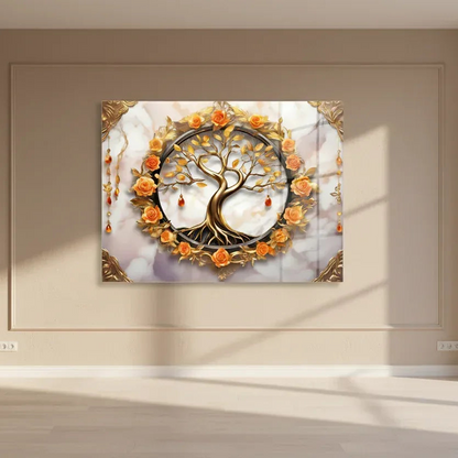 Tree and Roses Glass Wall Art - LUXARTDECO
