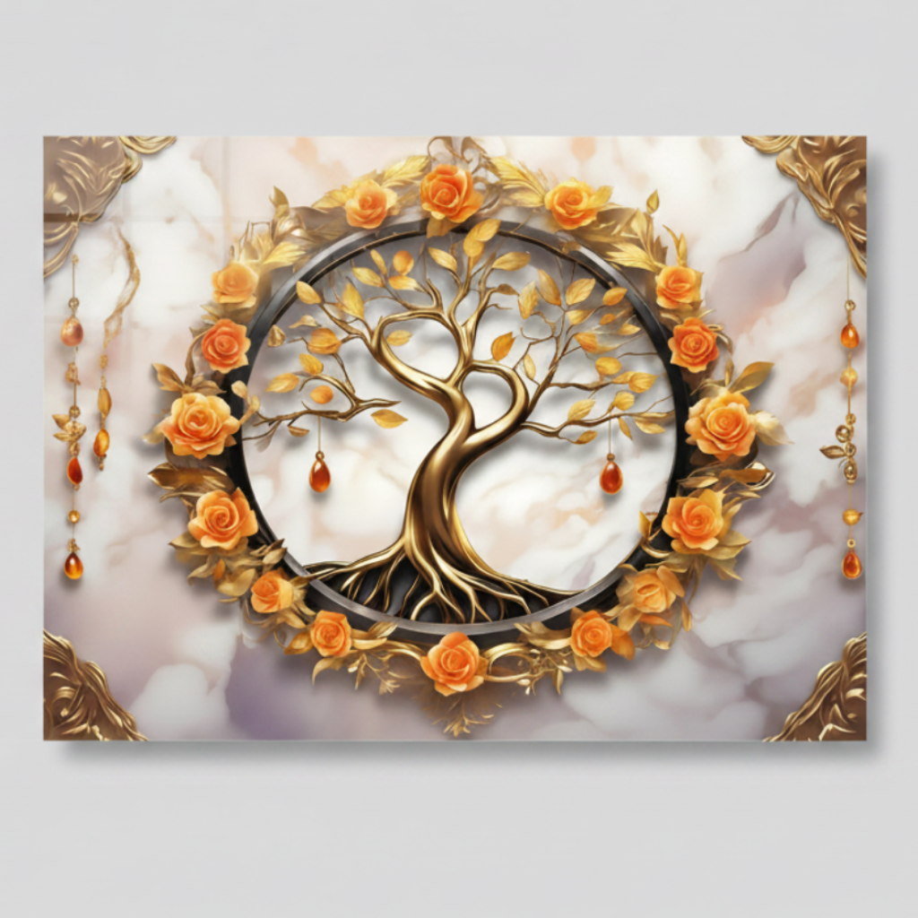 Albero e Roses Quadro in Vetro Temperato