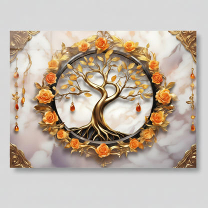 Tree and Roses Glass Wall Art