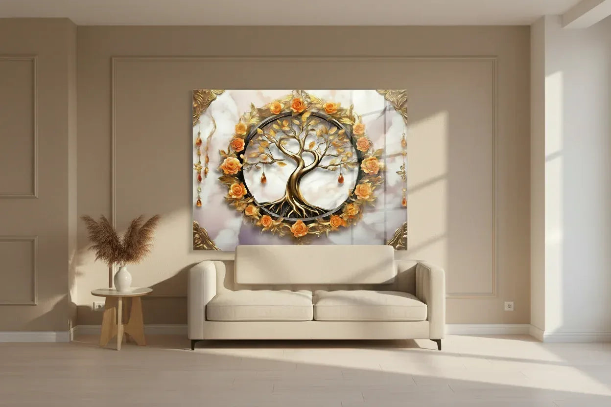 Tree and Roses Glass Wall Art - LUXARTDECO
