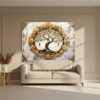 Tree and Roses Glass Wall Art - LUXARTDECO