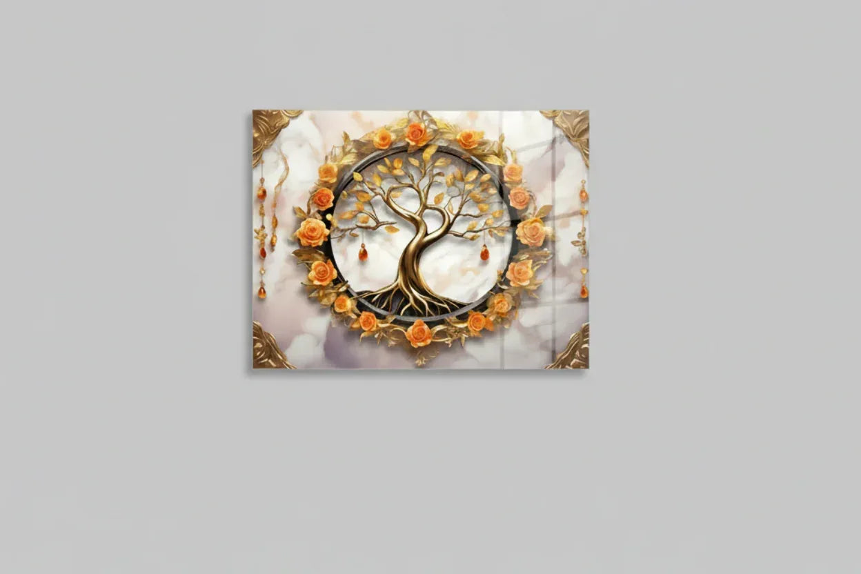 Tree and Roses Glass Wall Art - LUXARTDECO