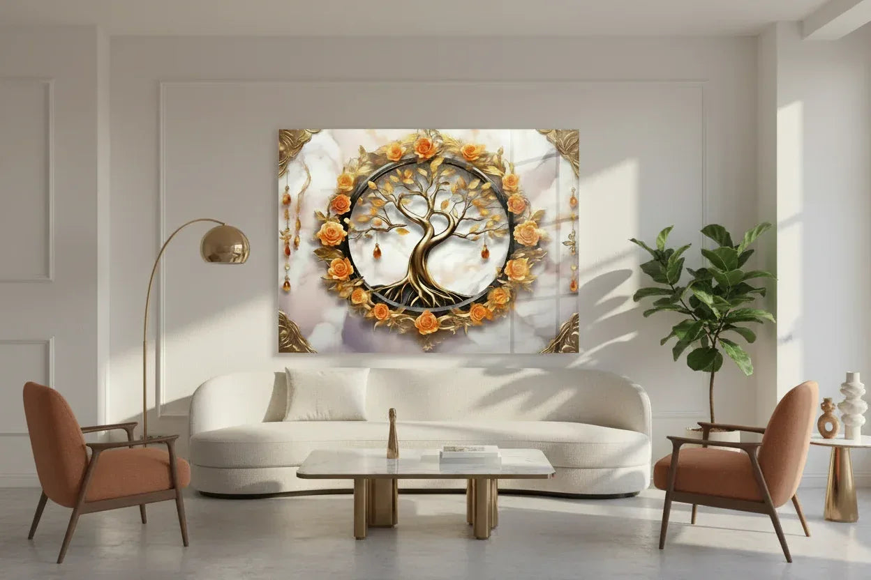 Tree and Roses Glass Wall Art - LUXARTDECO