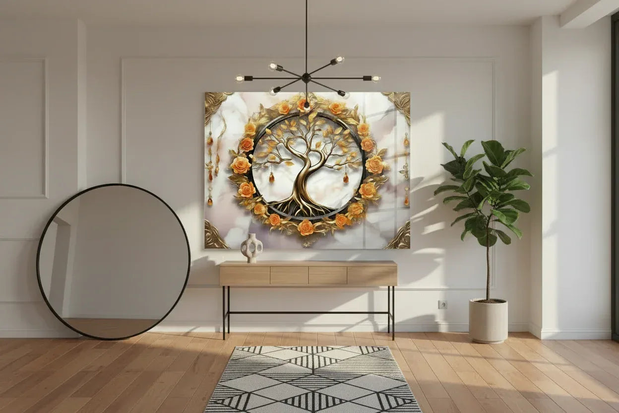 Tree and Roses Glass Wall Art - LUXARTDECO