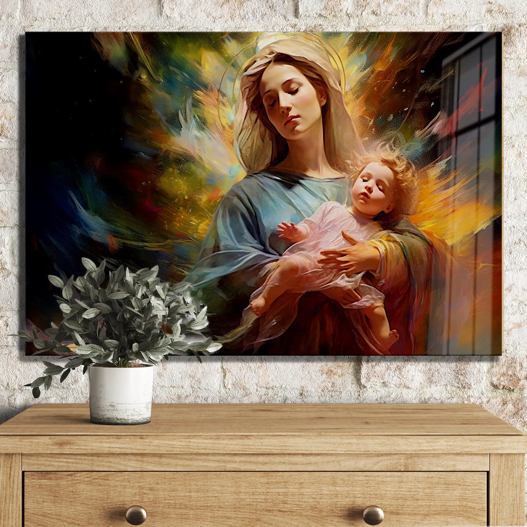 Arte murale in vetro con fiori astratti 