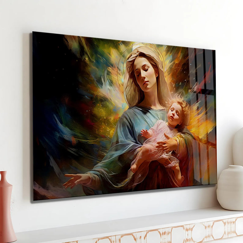 Arte murale in vetro con fiori astratti 