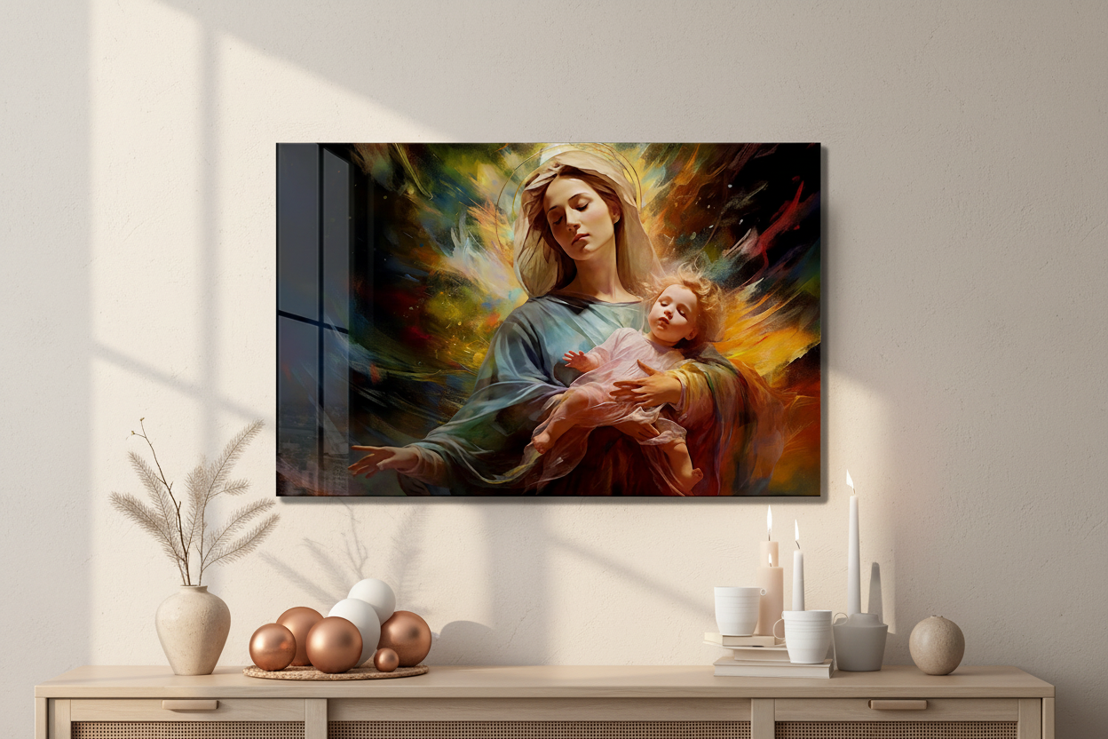 Arte murale in vetro con fiori astratti 