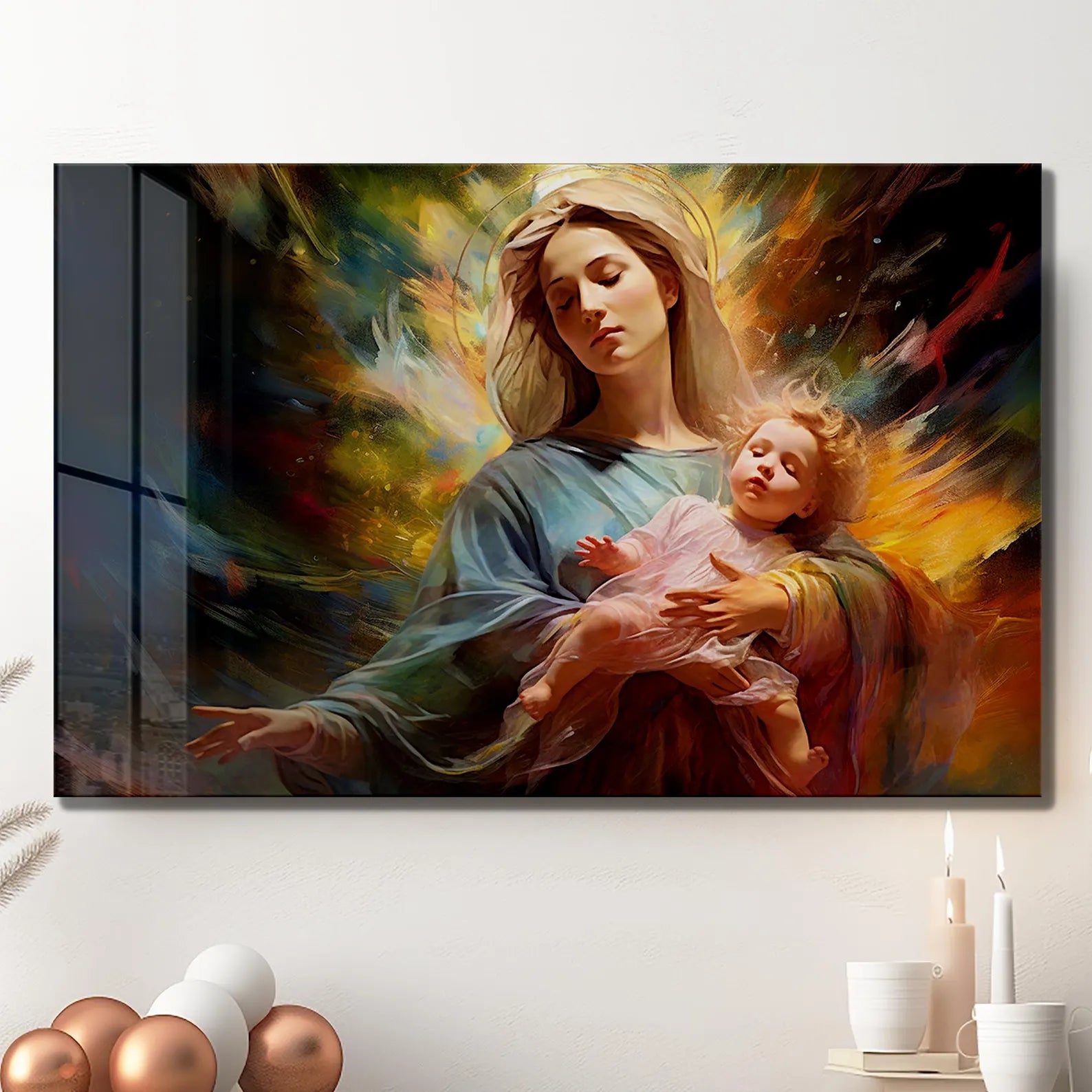 Arte murale in vetro con fiori astratti 