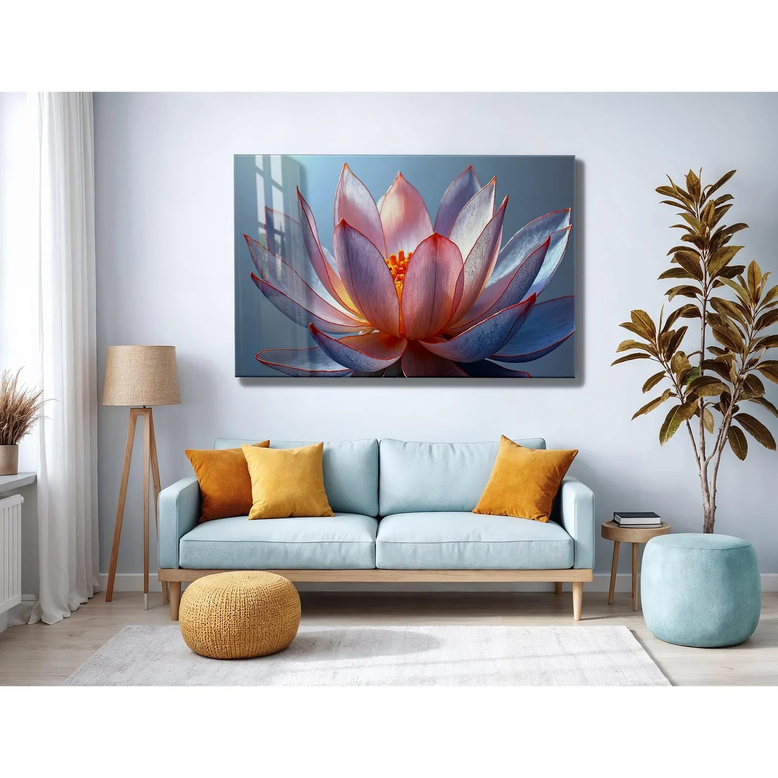 Arte murale in vetro con fiori astratti 