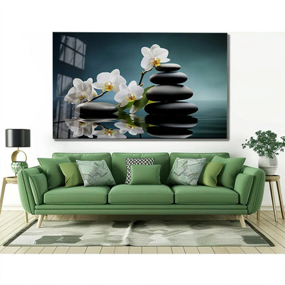 White Orchids Glass Wall Art - LUXARTDECO