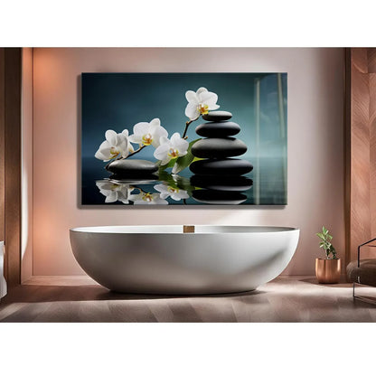 White Orchids Glass Wall Art - LUXARTDECO