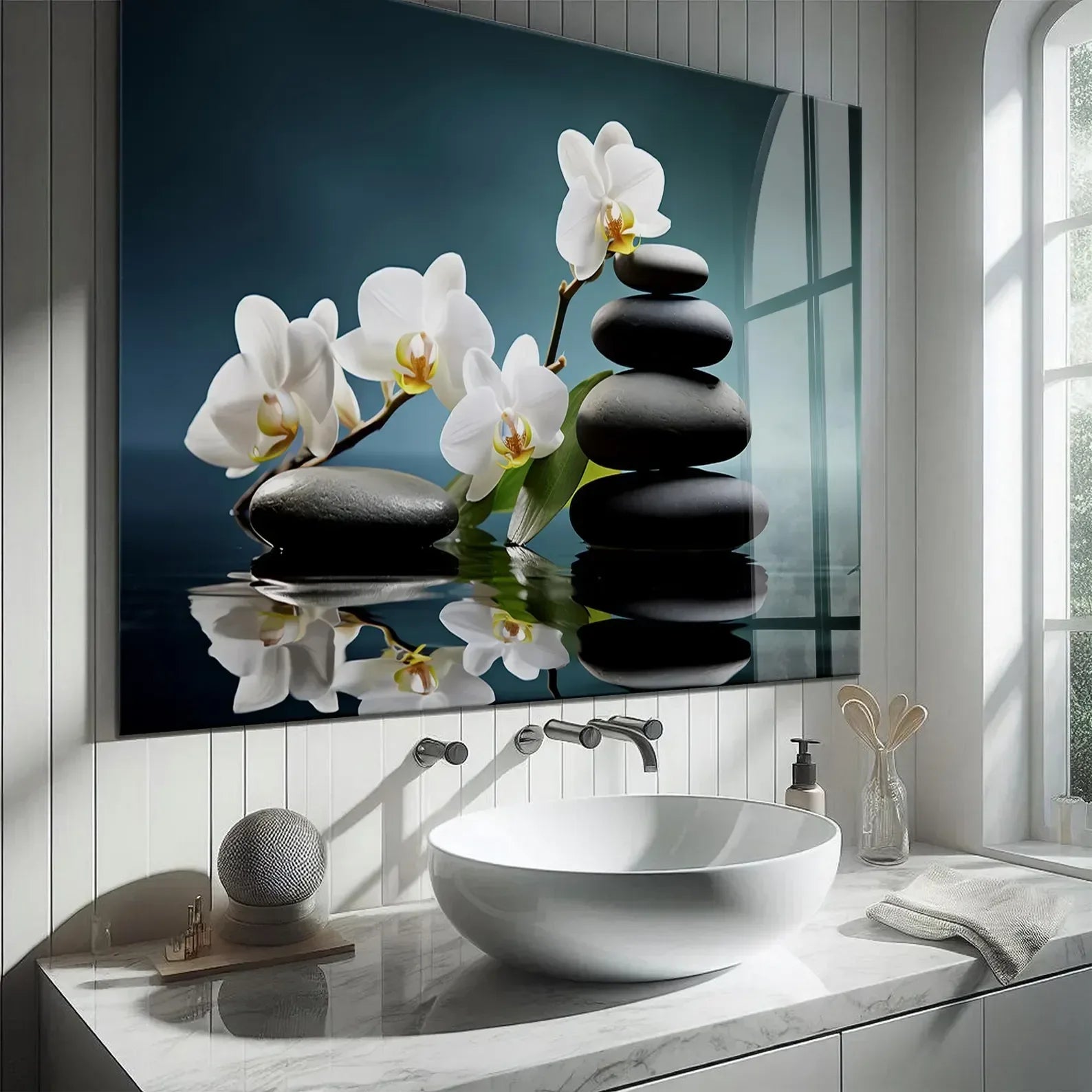 White Orchids Glass Wall Art - LUXARTDECO