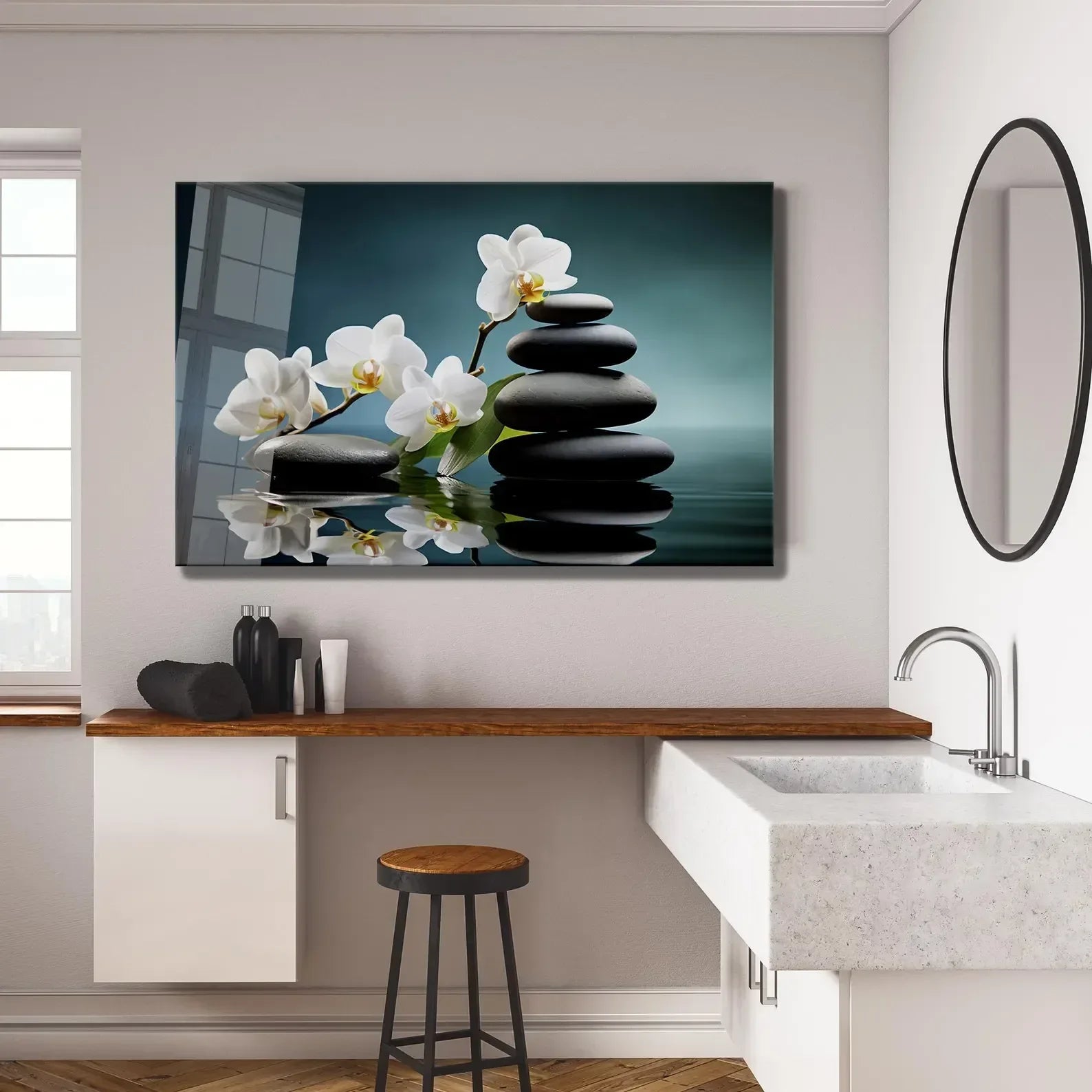 White Orchids Glass Wall Art - LUXARTDECO