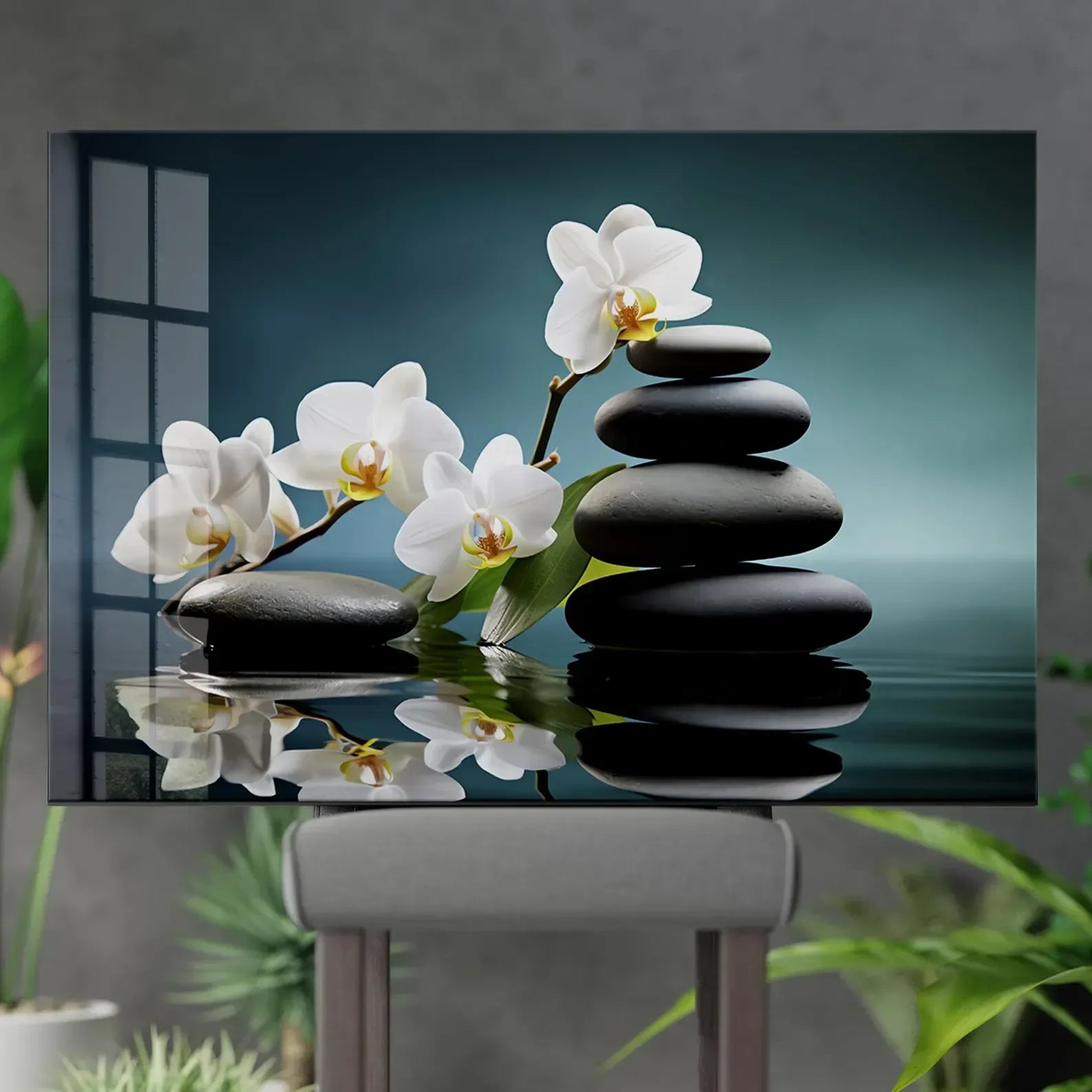 White Orchids Glass Wall Art - LUXARTDECO