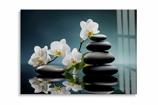 White Orchids Glass Wall Art - LUXARTDECO