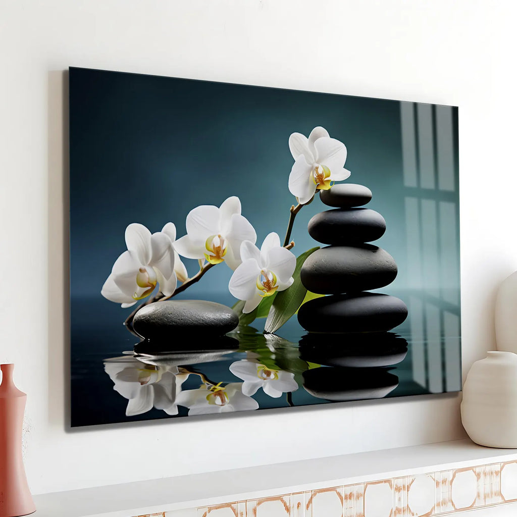 Arte murale in vetro con fiori astratti 