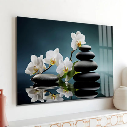 White Orchids Glass Wall Art - LUXARTDECO