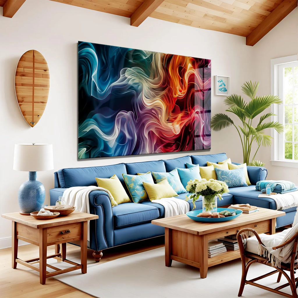 Arte murale in vetro con fiori astratti 