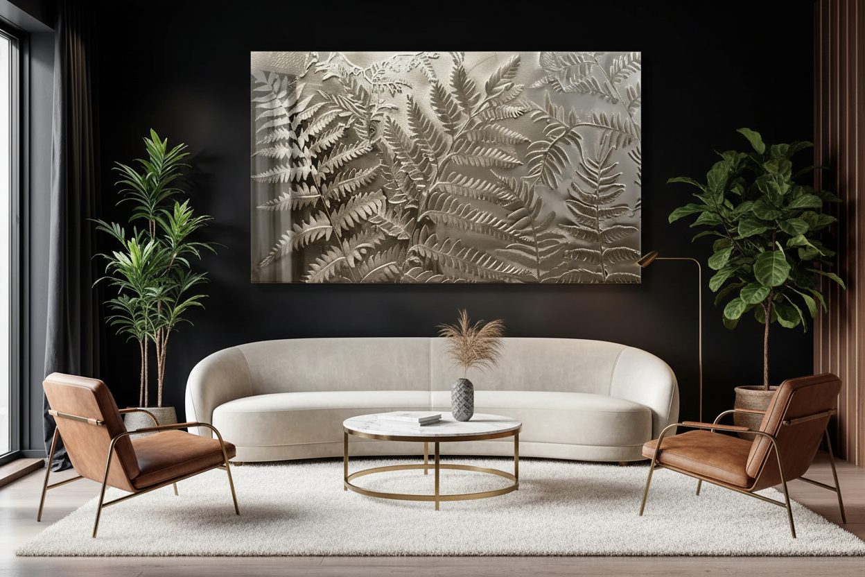 Arte murale in vetro con fiori astratti 