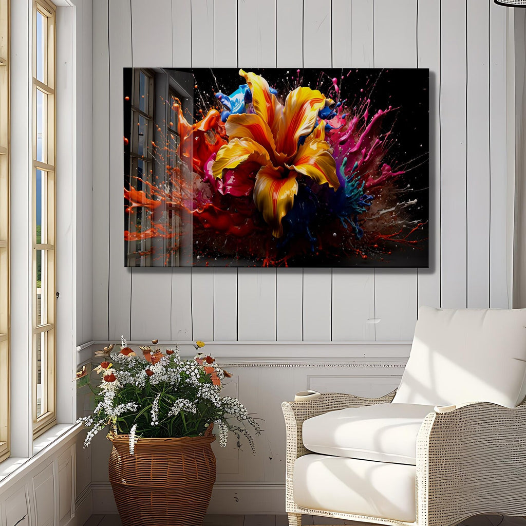 Arte murale in vetro con fiori astratti 