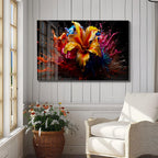 Arte murale in vetro con fiori astratti 